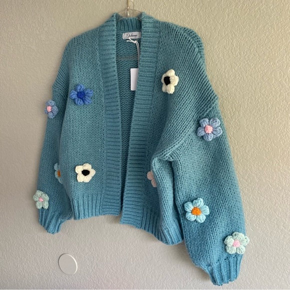 Anthropologie Duchamp Embroidered Chucky 3D Daisy Floral Knit Cardigan Sweater - Picture 5 of 11